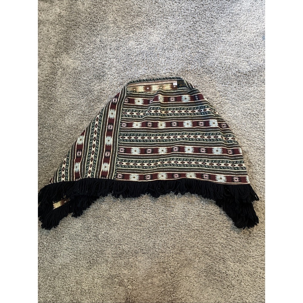 VINTAGE GLENTEX Made in Italy Aztec Poncho Fringe